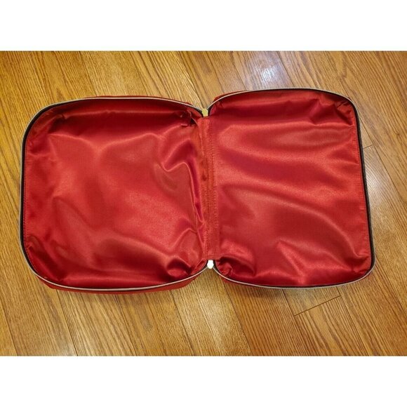 Estee Lauder Red Velvet Gold Zipper Cosmetic Bag with Handle 9 1/2 x 12 1/2 x 4 - Picture 8 of 15